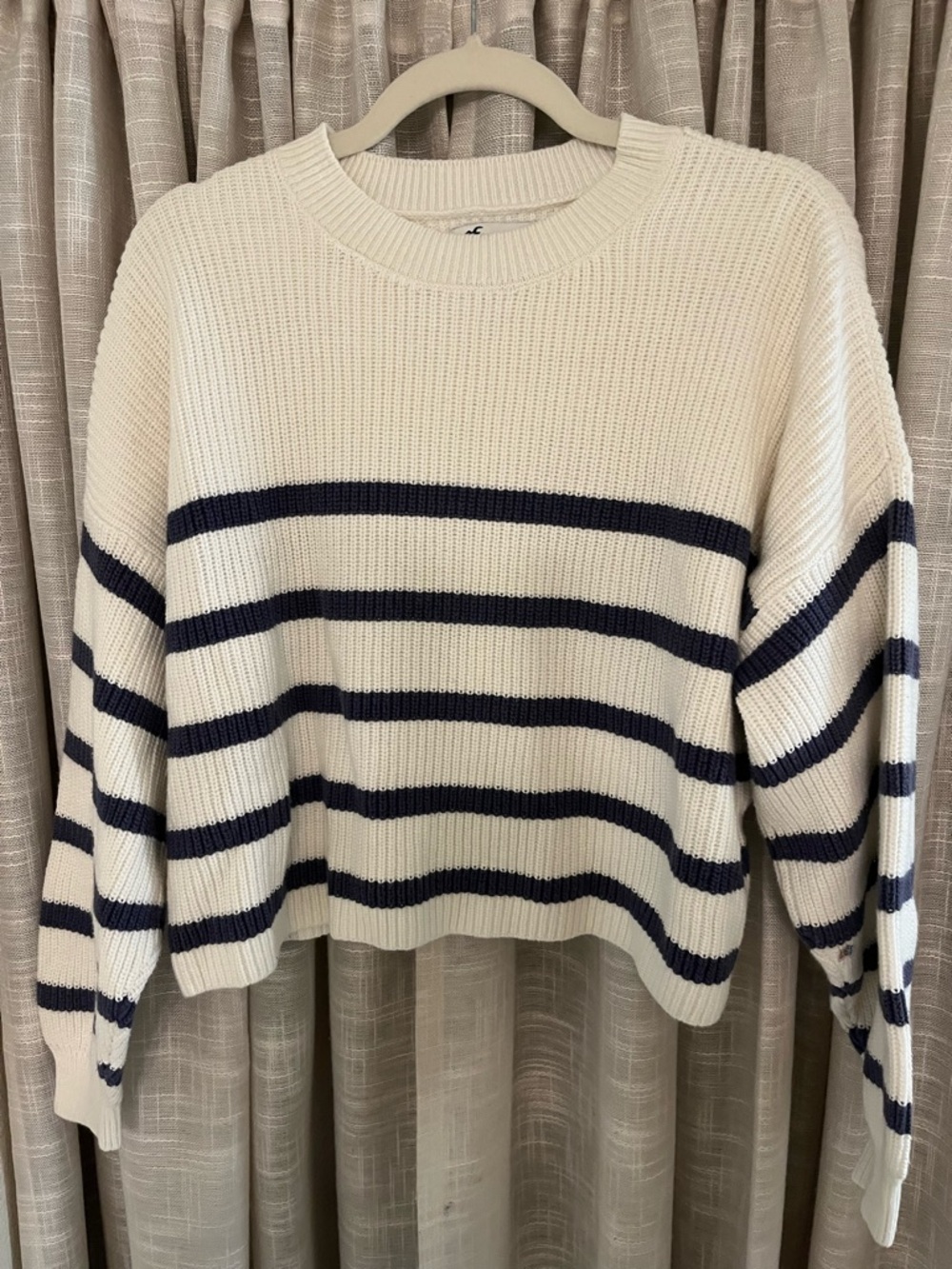 Hollister cream and blue Striped Women's Sweater